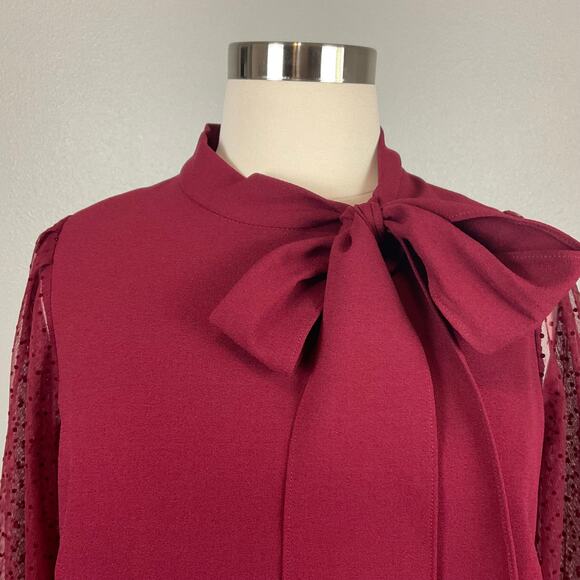 Vince Camuto Long Sleeve Mini Shift High Tie Neck Size 14W Bordeaux Red Holiday - Picture 7 of 13